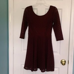 Crochet Lace Burgundy Dress